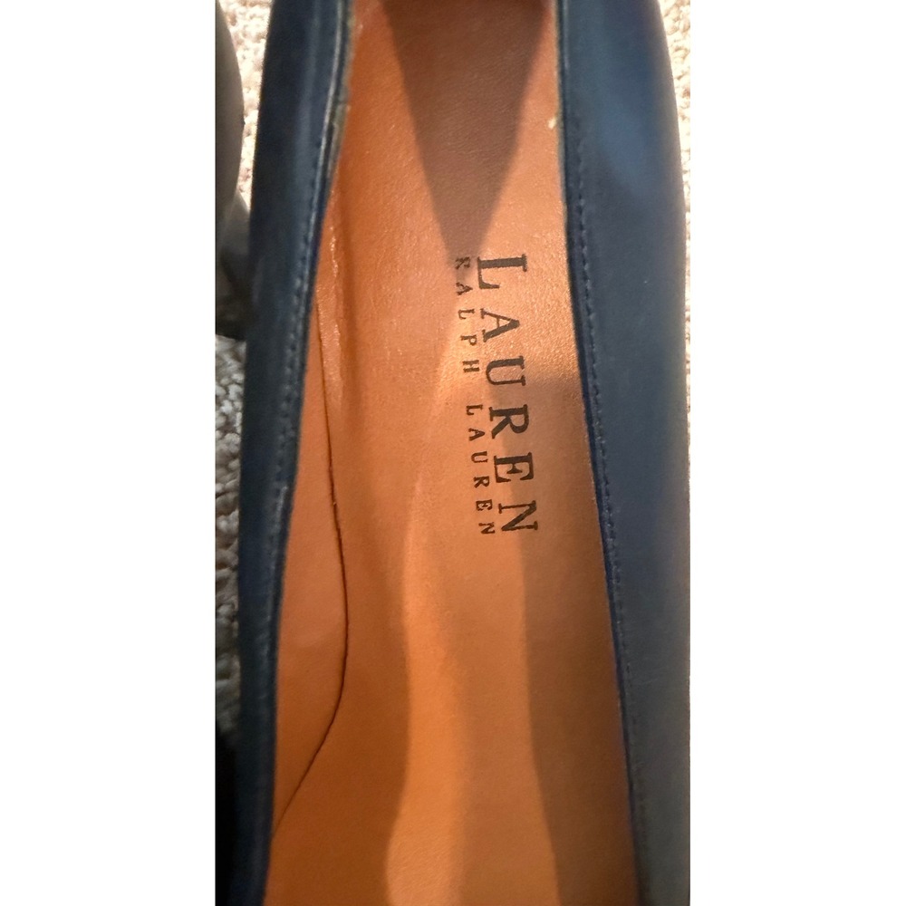 Lauren Ralph Lauren Navy Blue Leather Pumps Almond Toe Block Heel Spain Size 6B - Picture 6 of 7